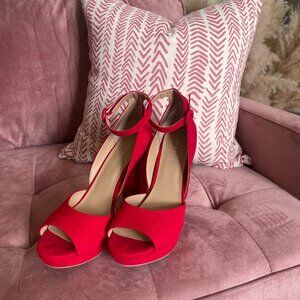Cherry Red Open-Toed Chunky Heels